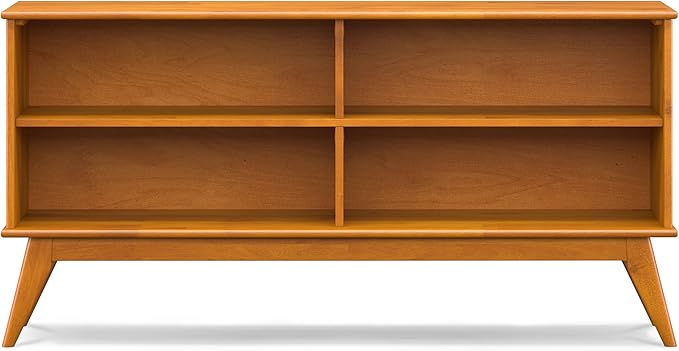 SIMPLIHOME Draper SOLID HARDWOOD 30 inch x 64 inch Mid Century Modern Low Bookcase in Teak Brown for The Living Room, Study Room and Office - LeafyLoom
