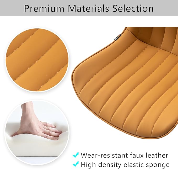 YOUNIKE Armless Office Chair with Wheels Swivel Desk Chair Upholstered Leather Computer Task Chair Height Adjustable Modern Rolling Chair with Backrest Tan - LeafyLoom