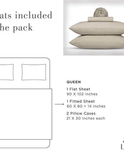 Linen Home Washed Cotton Percale Queen Sheet Set, Silver, Deep Pocket, 4 Pieces Bed Sheets - 1 Flat Sheet, 1 Fitted Sheet & 2 Envelope Closure Pillowcases, Cool and Comfortable Bed Linen - LeafyLoom