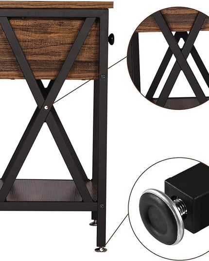 VECELO Modern Versatile Nightstands X-Design Side End Table Night Stand Storage Shelf with Bin Drawer for Living Room Bedroom, Brown+Black - LeafyLoom