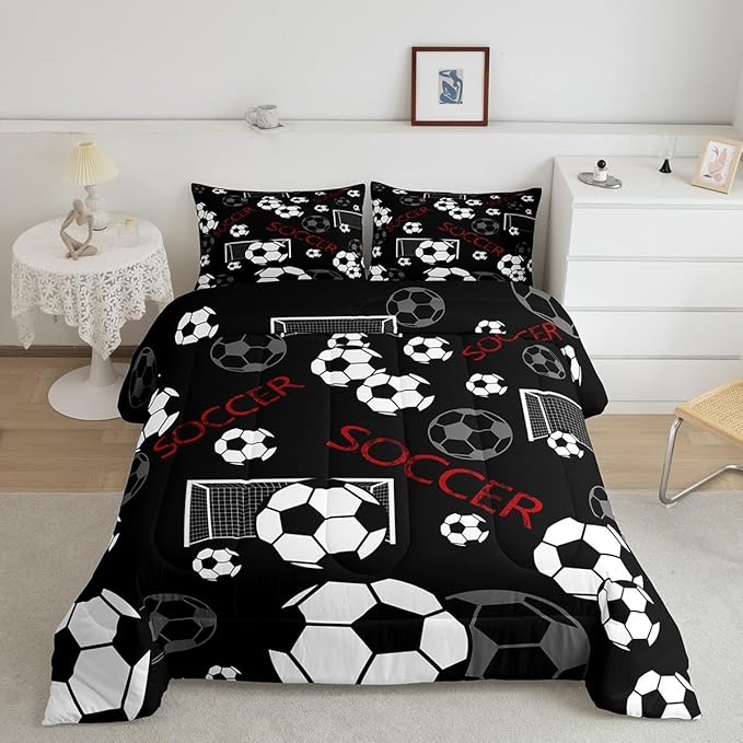 Feelyou Football Comforter Set Queen Size Rugby Sports Comforter for Kids Teens Adults Soccer Ball Game Bedding Set Gift for Football Lover Duvet Set Room Decor 3Pcs with 2 Pillow Case - LeafyLoom