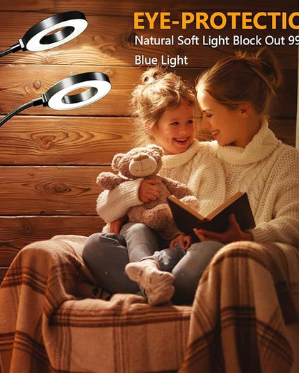 LED Desk Lamp with USB Adapter, Eye-Caring Gooseneck Ring Light, 3 Modes 10 Brightness Adjustable 10W Desk Light for Makeup Reading Bed Headboard (Metal) - LeafyLoom