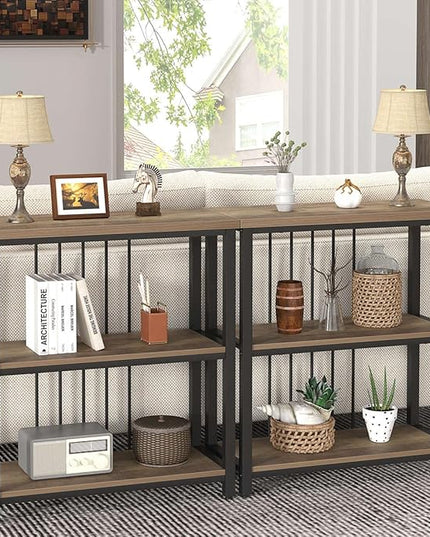 FOLUBAN Small Bookshelf and Bookcase, 3 Tier Open Book Shelf, Modern Metal and Wood Shelving Unit for Living Room Bedroom, Oak - LeafyLoom