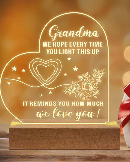 Grandma Gifts from Granddaughter, to My Grandma Acrylic Engraved Night Light with Base, Birthday Gifts, Mothers Day Gifts for Grandma from Grandchildren - LeafyLoom