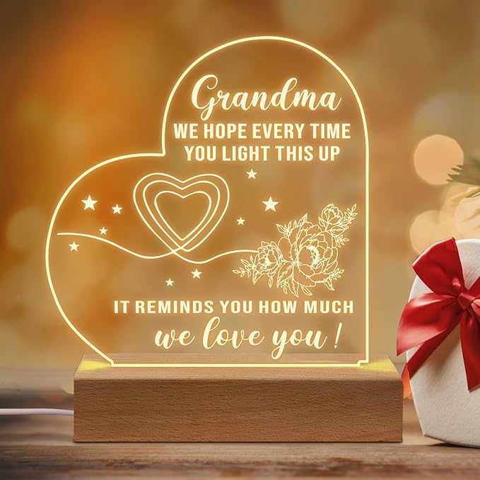 Grandma Gifts from Granddaughter, to My Grandma Acrylic Engraved Night Light with Base, Birthday Gifts, Mothers Day Gifts for Grandma from Grandchildren - LeafyLoom