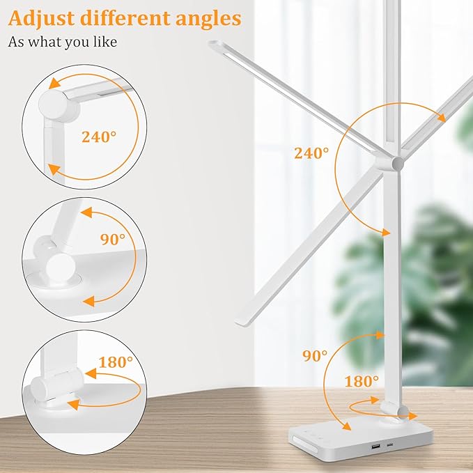 Dott Arts LED Desk Lamp with USB Ports,Touch Desk Lamps for Home Office with 5 Color Modes,3 Brightness Desk Light with Small Night Light,Reading Lamp Table LED Lamp for Bedroom Bedsid Study White - LeafyLoom