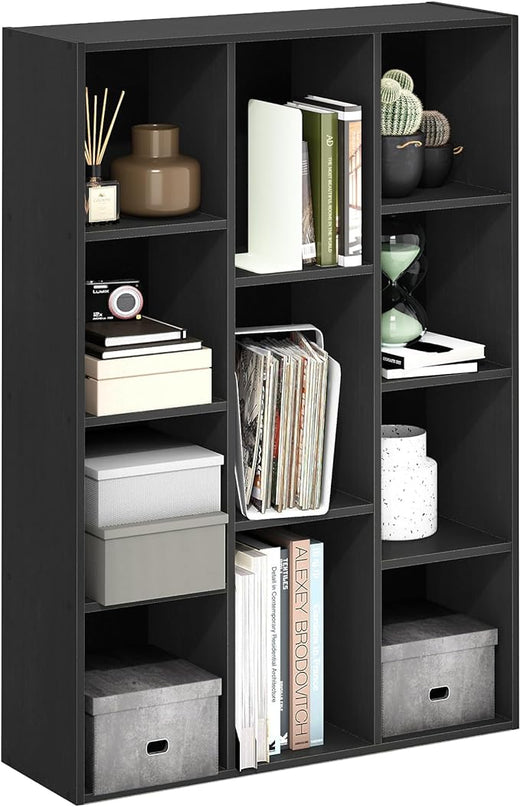 Furinno Luder 11-Cube Reversible Open Shelf Bookcase, Blackwood - LeafyLoom