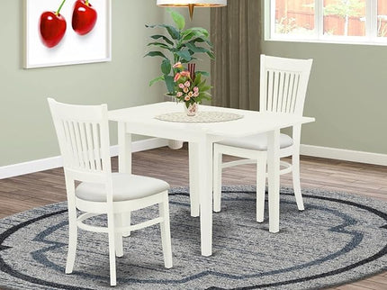 East West Furniture Norden 3 Piece Kitchen Set Contains a Rectangle Dining Room Table with Dropleaf and 2 Fabric Upholstered Chairs, 30x48 Inch, Linen White - LeafyLoom