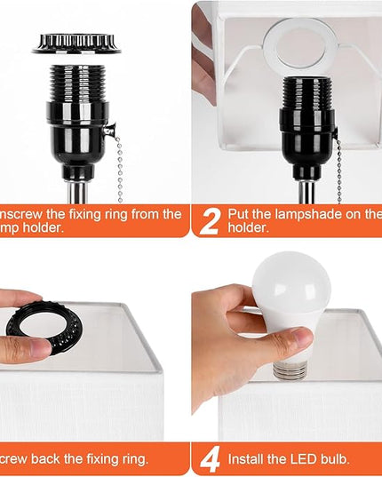 Table Lamp for Bedrooms Set of 2, 3 Color Bedside Table Lamps for Bed Room with USB Type C Charging Port Ac Outlet, Pull Chain Nightstand Table Lamp for Living Room,Office Desk(LED Bulb Included) - LeafyLoom