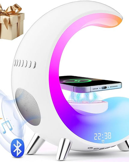 Multifunctional Bluetooth Speaker with Desk Lamp, Table Lamp Ambient Lighting with Wireless Fast Charging, Alarm Clock, Running Lights Table Lamps, Mood lights - LeafyLoom
