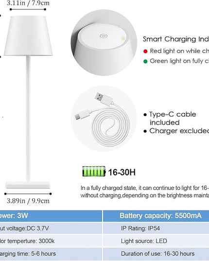 4-Pack Rechargeable Table Lamps, LED Cordless Table Lamp, 3W 6000mAh Battery Operated Table Light, Stepless Dimming Portable Table Light Waterproof for Restaurant/Indoor/Outdoor (White) - LeafyLoom