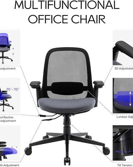 COLAMY Ergonomic Mesh Office Chair 300LBS, Mid Back Office Chair, Computer Desk Chair with Adjustable Lumbar Support, Slide Seat, Tilt Lock-2 Set - LeafyLoom