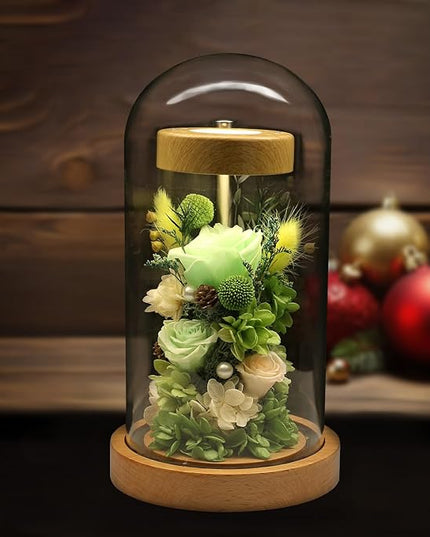 Preserved Fresh Flower Lamp, Room Sleep Lamp with Warm Light, True Immortal Flower Lamp, Decoration for Cabinet, DIY Handmade Flower Unique for Your Partner, Green - LeafyLoom