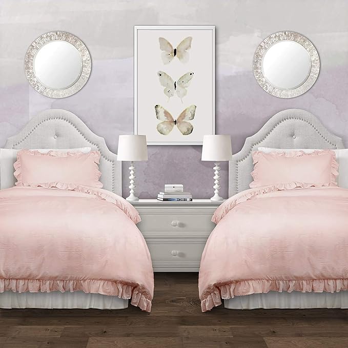 Lush Decor Reyna Ruffle Comforter Set - 3 Piece Cozy Ruffled Bedding Set - Timeless Elegance and Comfort for Dorm Room - Full/ Queen, Blush - LeafyLoom