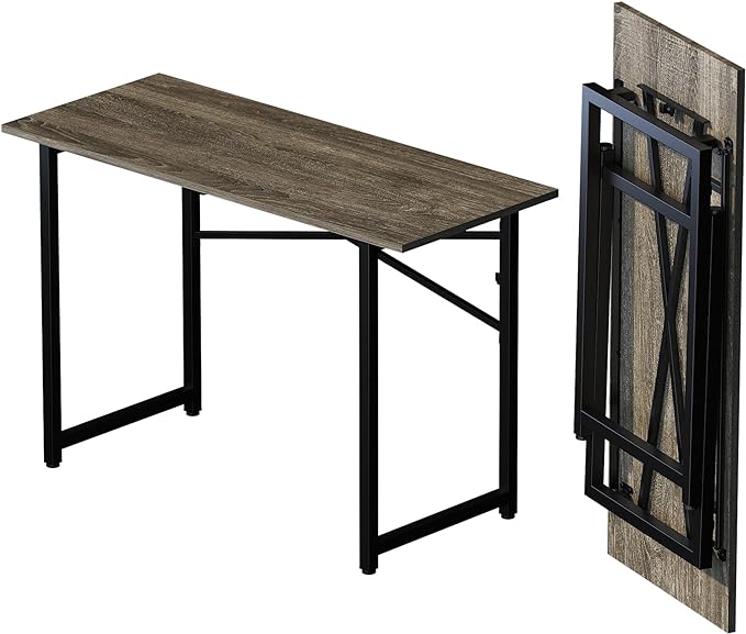 47 inch Folding Desk, Writing Gaming Computer Camping Table, No Assembly Required Home Office Desk, Black Oak - LeafyLoom