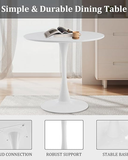 Round Dining Table,31.5”Kitchen Table for 2-4 People,MDF Table Top with Metal Pedestal Base,Tulip Design for Kitchen,Dining Room,Living Room,Leisure,White - LeafyLoom