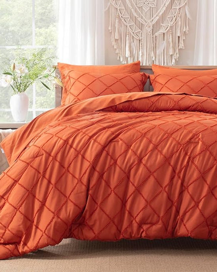 Boho Orange Comforter Set with Jacquard Tufted Design,Farmhouse Bedding Sets for All Seasons,Soft 7 Pieces Queen Bed in a Bag with Comforter,Flat Sheet,Fitted Sheet,Pillowcases & Shams - LeafyLoom