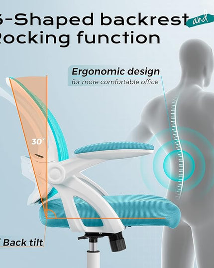 KERDOM Office Chair, Ergonomic Desk Chair, Mesh Computer Chair Height Adjustable, Comfy Swivel Task Chair with Wheels and Flip-up Arms - LeafyLoom