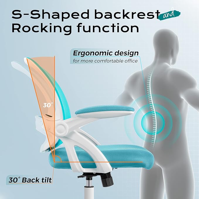 KERDOM Office Chair, Ergonomic Desk Chair, Mesh Computer Chair Height Adjustable, Comfy Swivel Task Chair with Wheels and Flip-up Arms - LeafyLoom