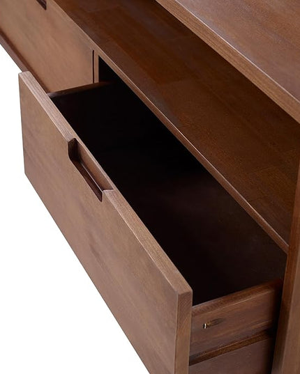 Walker Edison 3-Drawer Mid Century Modern Wood TV Stand for TV's up to 65" Flat Screen Cabinet Door Living Room Storage Entertainment Center, 58 Inch, Walnut - LeafyLoom