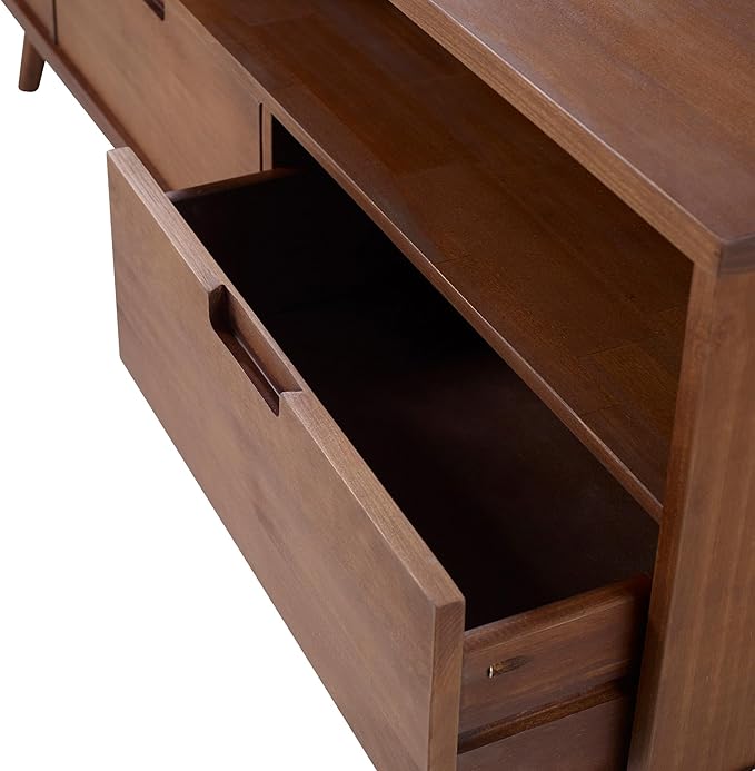 Walker Edison 3-Drawer Mid Century Modern Wood TV Stand for TV's up to 65" Flat Screen Cabinet Door Living Room Storage Entertainment Center, 58 Inch, Walnut - LeafyLoom