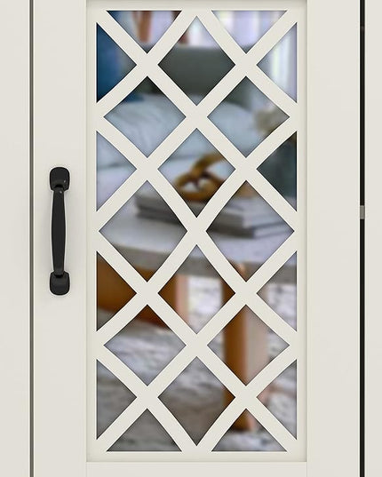 Galano Millicent 3 Door Sideboard with Acrylic Mirrors, Kitchen Buffet Cabinet, Farmhouse Coffee Bar Display Cabinet for Home Kitchen, Living Room, Dining Room and Hallway, Ivory - LeafyLoom