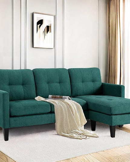 L-Shaped Sectional Modern Sofa - Convertible Sofa Sleeper Sofa Bed Couch Set with Reversible Chaise, Lounge Sofa Modular Cloud Sofa Couch for Living Room Apartment Small Space (Green) - LeafyLoom
