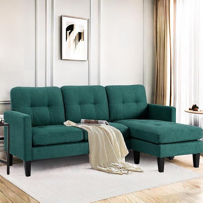 L-Shaped Sectional Modern Sofa - Convertible Sofa Sleeper Sofa Bed Couch Set with Reversible Chaise, Lounge Sofa Modular Cloud Sofa Couch for Living Room Apartment Small Space (Green) - LeafyLoom