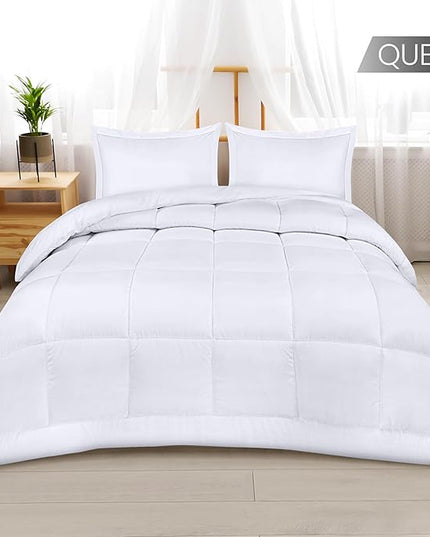 Utopia Bedding Queen Size Comforter Set with 2 Pillow Shams, Bedding Comforter Sets, Down Alternative White Comforter, Soft and Comfortable, Machine Washable - LeafyLoom
