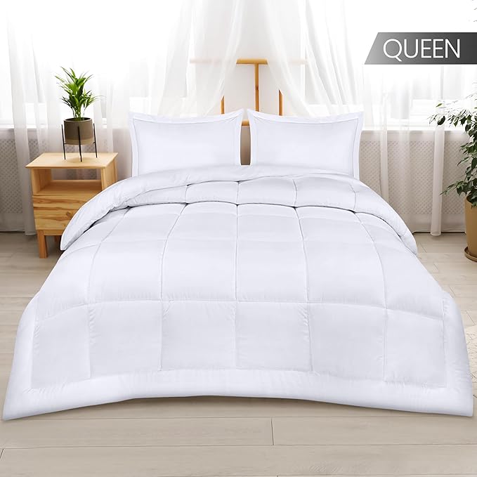 Utopia Bedding Queen Size Comforter Set with 2 Pillow Shams, Bedding Comforter Sets, Down Alternative White Comforter, Soft and Comfortable, Machine Washable - LeafyLoom
