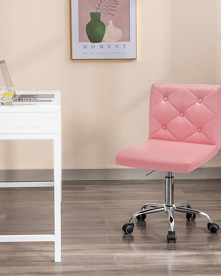 VECELO PU Leather Mid-Back Armless Desk Chair Adjustable Height 360° Rolling Swivel for Home Office Work, Pink - LeafyLoom
