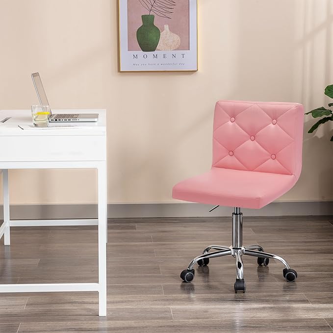 VECELO PU Leather Mid-Back Armless Desk Chair Adjustable Height 360° Rolling Swivel for Home Office Work, Pink - LeafyLoom