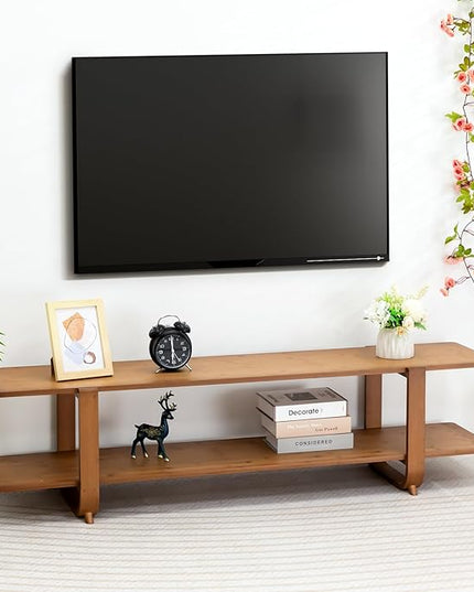 HollyHOME Bamboo TV Stand with Storage for TVs up to 65'', Modern Entertainment Center with 2 Open Shelf, Accent TV Media Console Table for Living Room, Bedroom, 55"(L), Walnut - LeafyLoom
