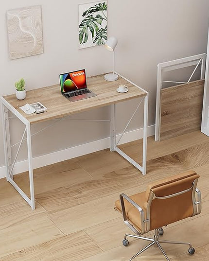 Coavas 31.5 inch Folding Desk No Assembly Required, Writing Computer Desk Space Saving Foldable Table Simple Home Office Desk, White Oak - LeafyLoom