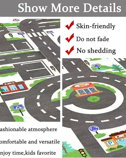 Kids Rug Play Mat Great for Playing with Cars and Toys,Educational Kid Road and Traffic City Life Carpet,Children Baby Fun Throw Rug for Bedroom Play Room,47X63Inch/120X160CM - LeafyLoom