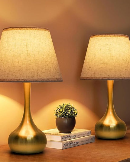 Touch Table Lamp Set of 2, Farmhouse 3-Way Dimmable Bedside Lamps for Nightstand with Fabric Shade, Desk Lamp for Reading, Bedroom, Livingroom, Office - LeafyLoom