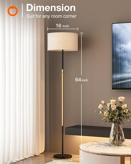 addlon floor lamps for living room, dimmable floor lamp with 2 LED bulbs, super large lampshade modern standing lamp, bright tall floor lamp for bedroom and office (Adjustable brightness) - Black - LeafyLoom