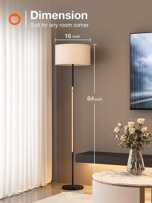 addlon floor lamps for living room, dimmable floor lamp with 2 LED bulbs, super large lampshade modern standing lamp, bright tall floor lamp for bedroom and office (Adjustable brightness) - Black - LeafyLoom