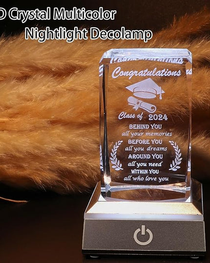 DUOQIAN Class of 2024 Graduation Gifts High School College Graduation Gift for Her Him Unique, 3D Crystal Layser Engraved with Colorful LED Display Base - LeafyLoom