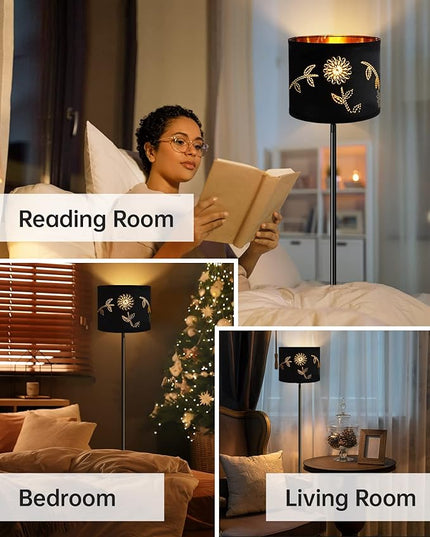 BoostArea Floor Lamp, Standing Lamp, 6W LED Floor Lamps with Black Lampshade, 2700K, Foot Switch, E26 Socket, 58" Tall Metal Pole Lamp, Simple Floor Lamps for Living Room/Bedroom/Farmhouse, Flower - LeafyLoom
