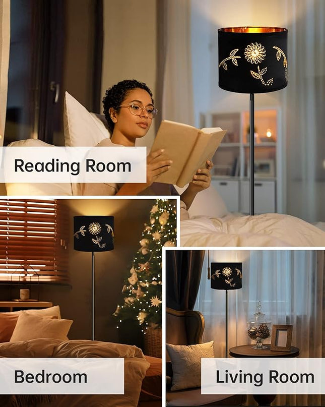 BoostArea Floor Lamp, Standing Lamp, 6W LED Floor Lamps with Black Lampshade, 2700K, Foot Switch, E26 Socket, 58" Tall Metal Pole Lamp, Simple Floor Lamps for Living Room/Bedroom/Farmhouse, Flower - LeafyLoom