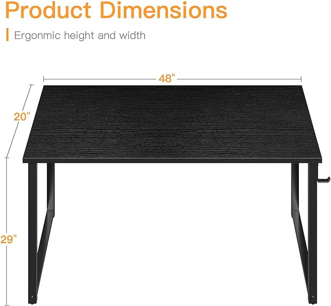 Coleshome 48 Inch Computer Desk, Modern Simple Style Desk for Home Office, Study Student Writing Desk, Black - LeafyLoom