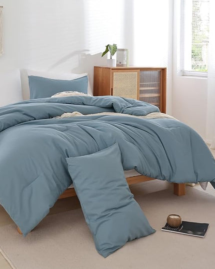 ROSGONIA California King Comforter Set Dusty Blue, 3pcs (1 Boho Cal King Comforter & 2 Pillowcases), All Season Bedding Bedspread Blanket Quilt - LeafyLoom