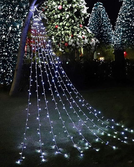 PUHONG Christmas Decoration Star Lights Outdoor,320 LED 16.4Ft Christmas String Lights[8 Modes & Waterproof] for Halloween Xmas New Year Holiday(Iron) (White) PUHONG