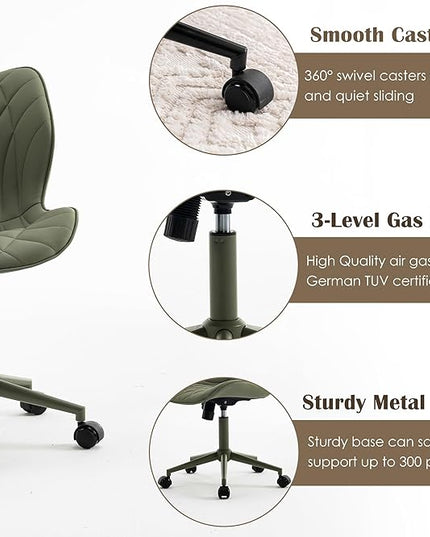 YOUNUOKE Office Desk Chair, Comfy Home Office Chairs, Small Comfortable Desk Chairs with Wheels, Armless PU Leather Chairs for Computer Conference, Olive - LeafyLoom