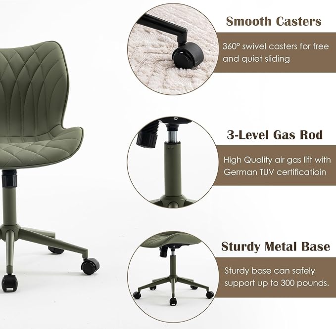 YOUNUOKE Office Desk Chair, Comfy Home Office Chairs, Small Comfortable Desk Chairs with Wheels, Armless PU Leather Chairs for Computer Conference, Olive - LeafyLoom
