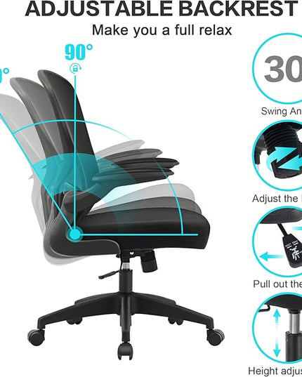 FelixKing Office Desk Chairs, Ergonomic PC Desk Chair with Wheels, Adjustable Lumbar Support and Height, Swivel Computer Chair with Flip-up Armrests, Ergo Mesh Backrest for Working (Black) - LeafyLoom