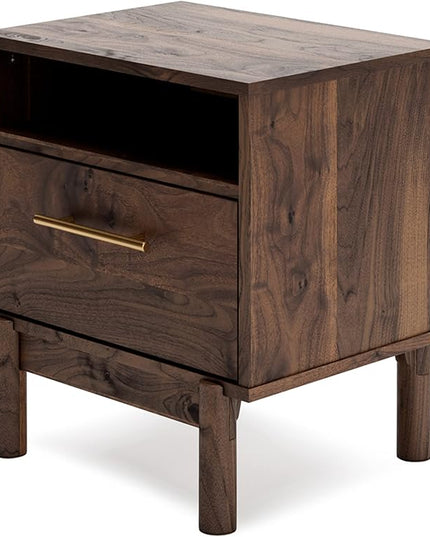 Signature Design by Ashley Calverson Modern 1 Drawer Nightstand with Open Cubby, Dark Brown - LeafyLoom