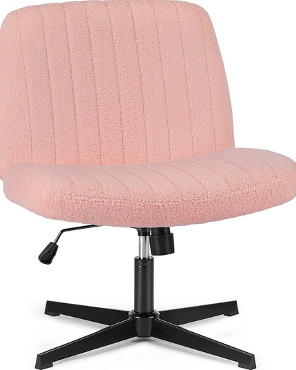 OLIXIS Cross Legged Armless Wide Adjustable Swivel Padded Home Office Desk Chair, Pink - LeafyLoom