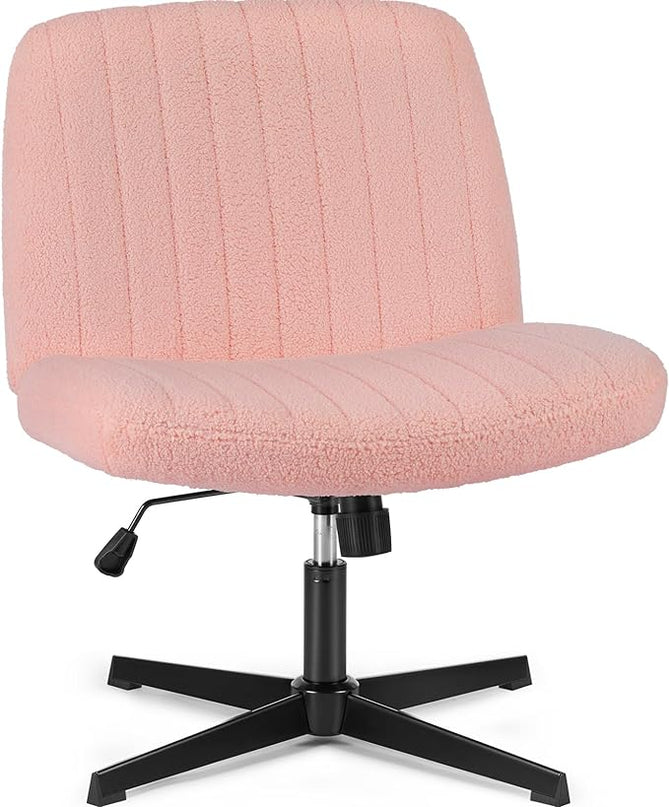 OLIXIS Cross Legged Armless Wide Adjustable Swivel Padded Home Office Desk Chair, Pink - LeafyLoom